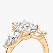 Oval Cut - Plain Band - Three Stone Ring- 0.5 Ct Side Stone each - 14 K Gold